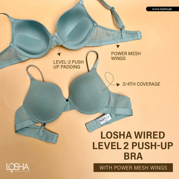 WIRED LEVEL 2 PUSH-UP BRA WITH POWER MESH WINGS -BLUE SURF